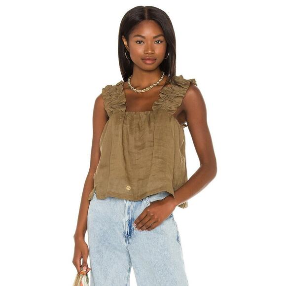 Frame Ruffle Strap Tank Moss Size M - Picture 1 of 7